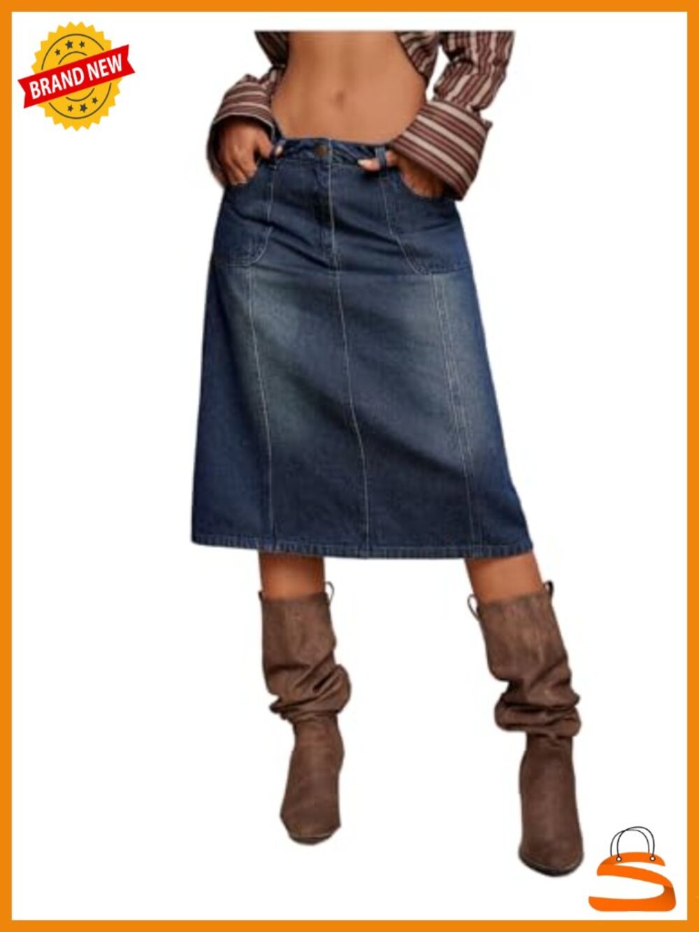 Denim Midi Skirt High Waisted Bodycon Pencil Skirt Casual Y2k